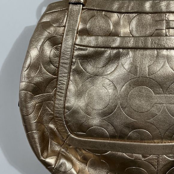 Rare HTF Coach Metallic Rose Gold All Leather Purse Shoulder Bag C Pattern - Picture 10 of 16